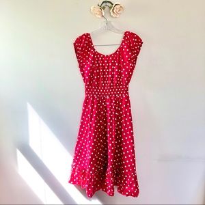 Red White Polka Dot Ruffle Midi Dress LIKE NEW!